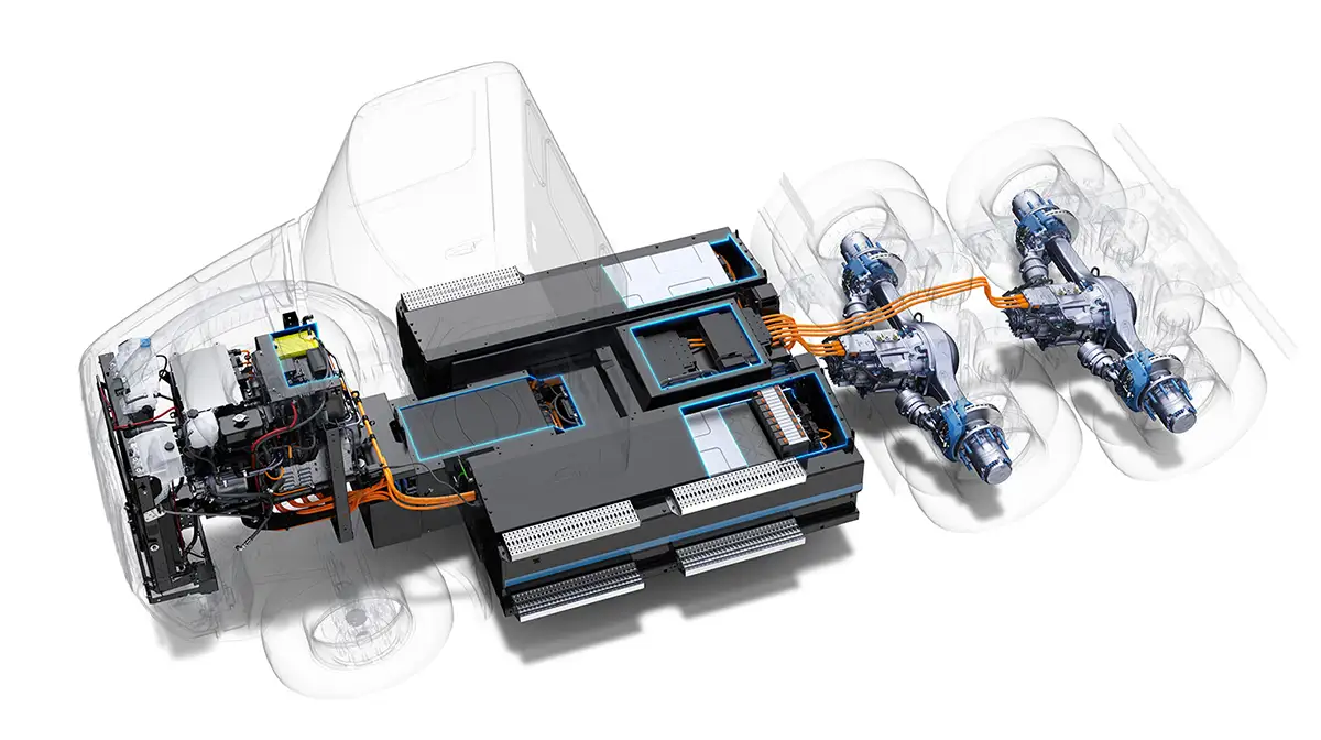 Ghosted Peterbilt Model 579EV Showing Drivetrain